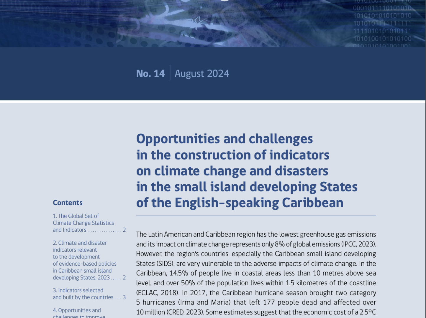 Opportunities and challenges in the construction of indicators on climate change and disasters in the small island developing States of the English-speaking Caribbean