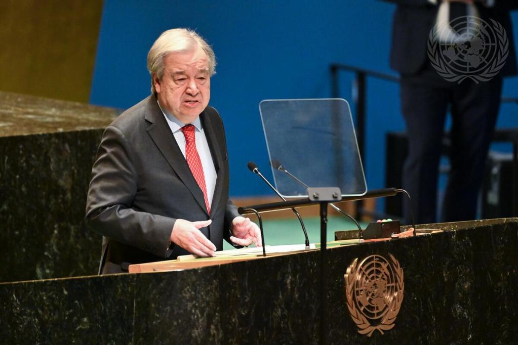 UN Secretary-General António Guterres briefs the 56th plenary meeting of the General Assembly on his priorities for 2025.