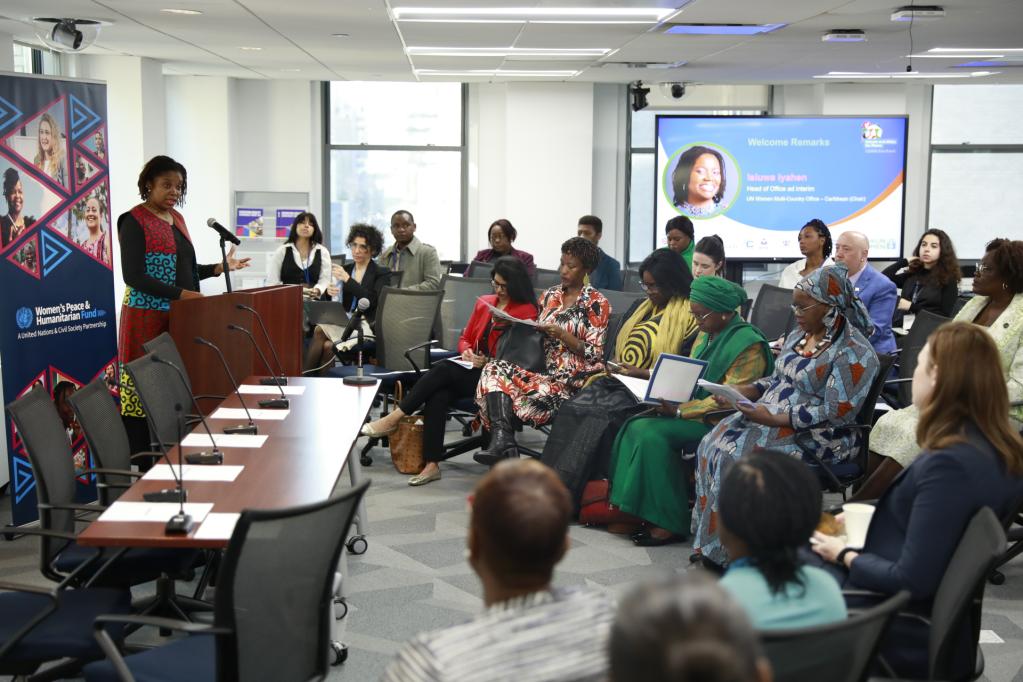 Isiuwa Iyahen, Head of Office a.i., UN Women Multi-Coutry Office - Caribbean, chairs the event