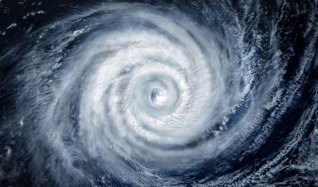A view of a hurricane from a satellite.
