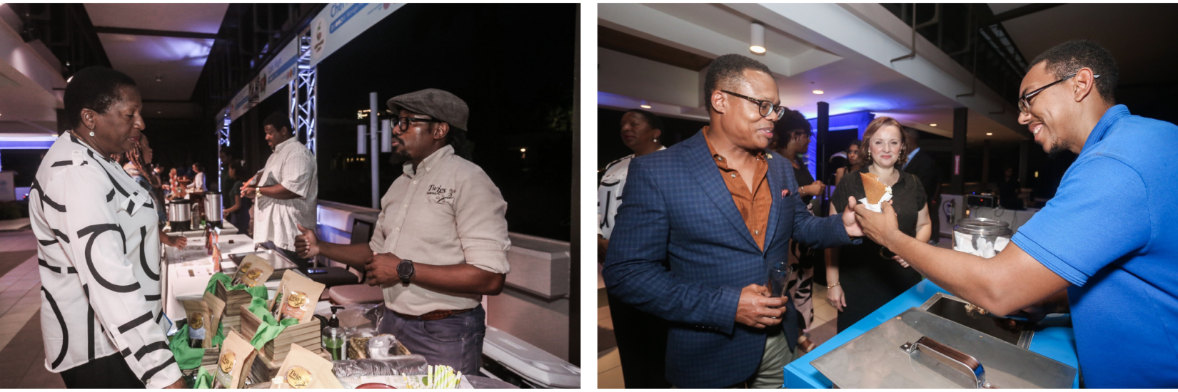 Pennelope Beckles, the Minister of Planning and Development and Amery Browne, the Minister of Foreign and CARICOM Affairs at the local food stands