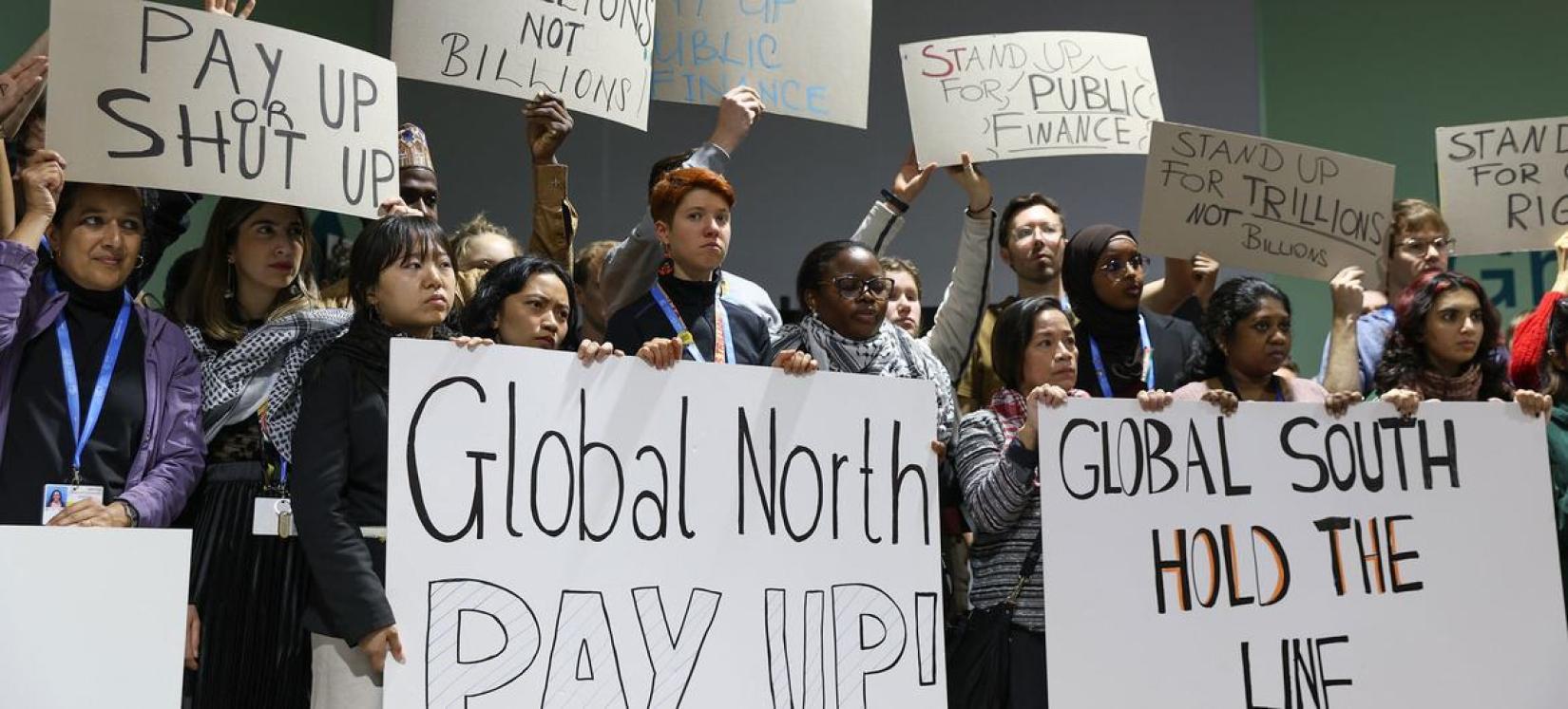 Civil society actors at COP29 in Baku, Azerbaijan, advocate for climate financing initiatives.