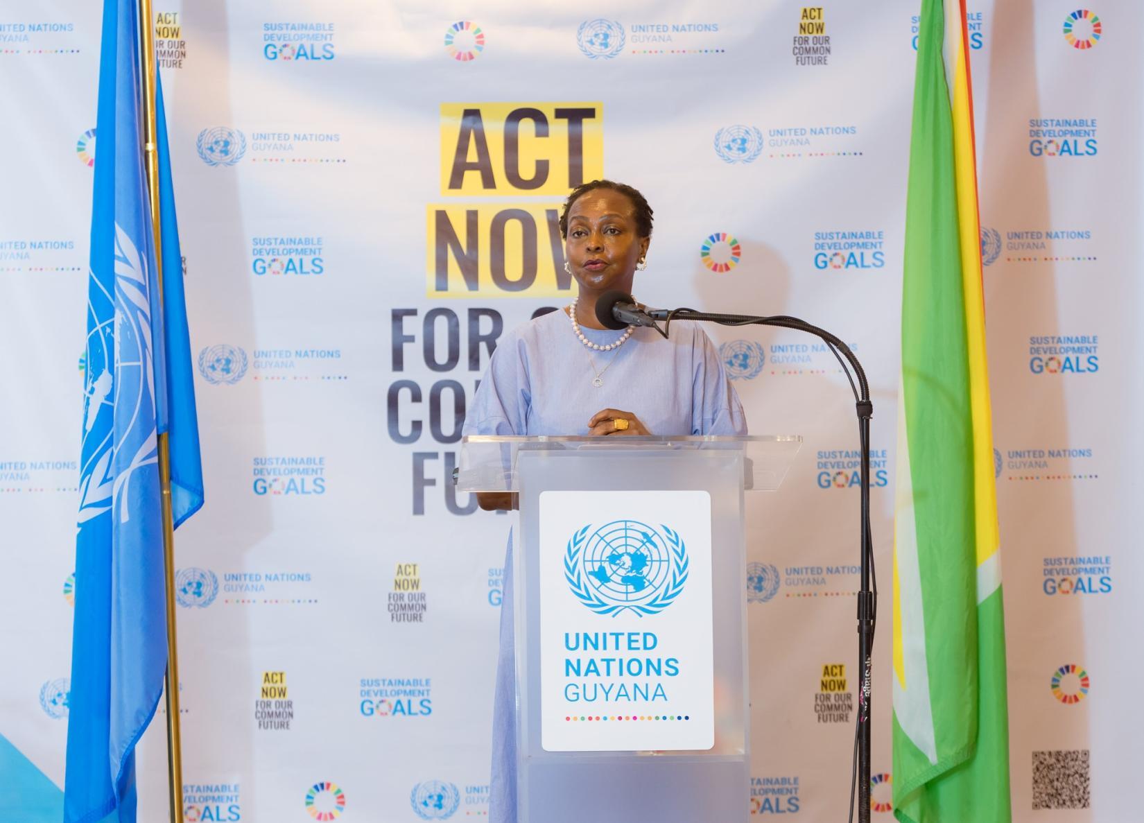 Jean Kamau, UN Resident Coordinator Guyana addresses the audience