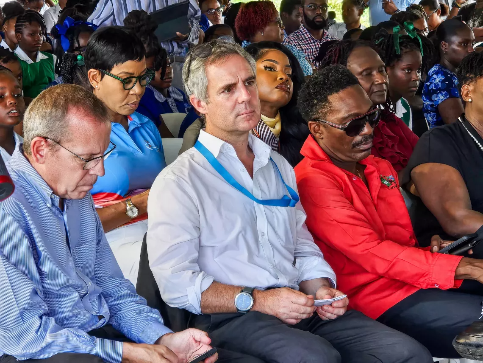 From left, Simon Springett, UN Resident Coordinator, Barbados and OECS, Jean-Benoit Manhes, UNICEF Representative (ad interim), Eastern Caribbean, Honourable Adrian Forde, Minister of the Environment and National Beautification