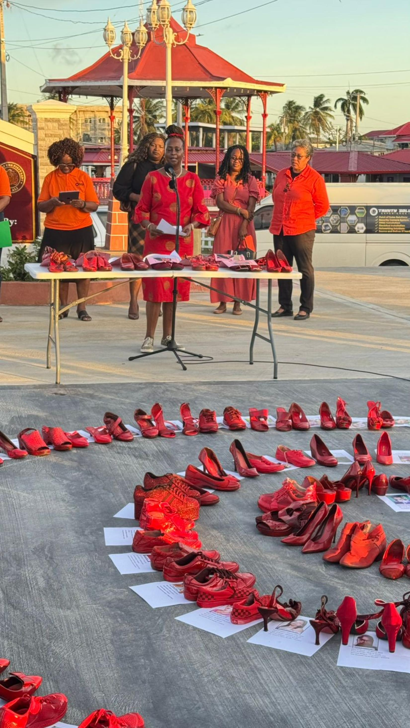 Jean Kamau, UN Resident Coordinator in Guyana addresses attendees at Guyana's Red Shoe event for 16 Days of Activism against Gender-based Violence