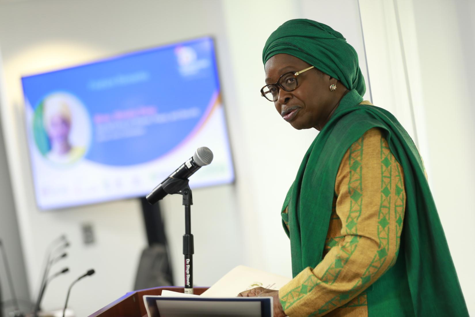 Mme Bineta Diop Special Envoy on Women, Peace, and Security (WPS), African Union Commission delivers feature remarks. UN Women Photos/Ryan Brown