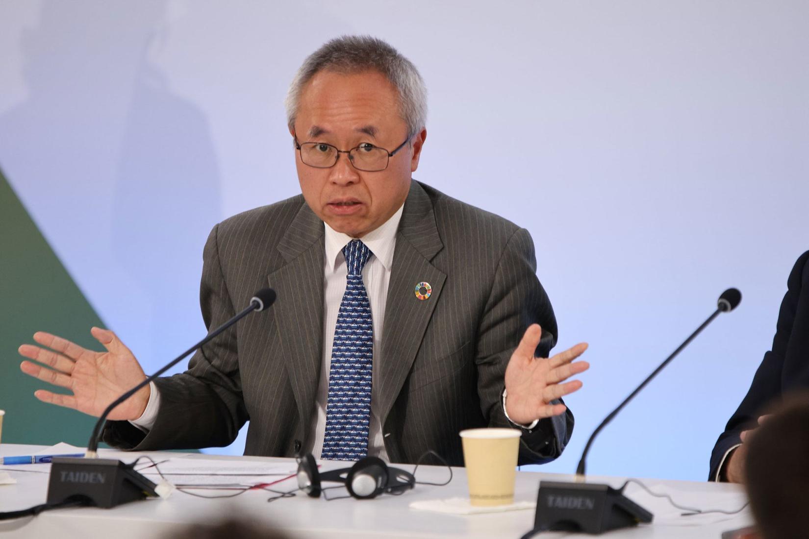 Li Junhua, the UN’s Under-Secretary-General for Economic and Social Affairs and Secretary-General of UNOC3, at the closing press conference, in Nice.
