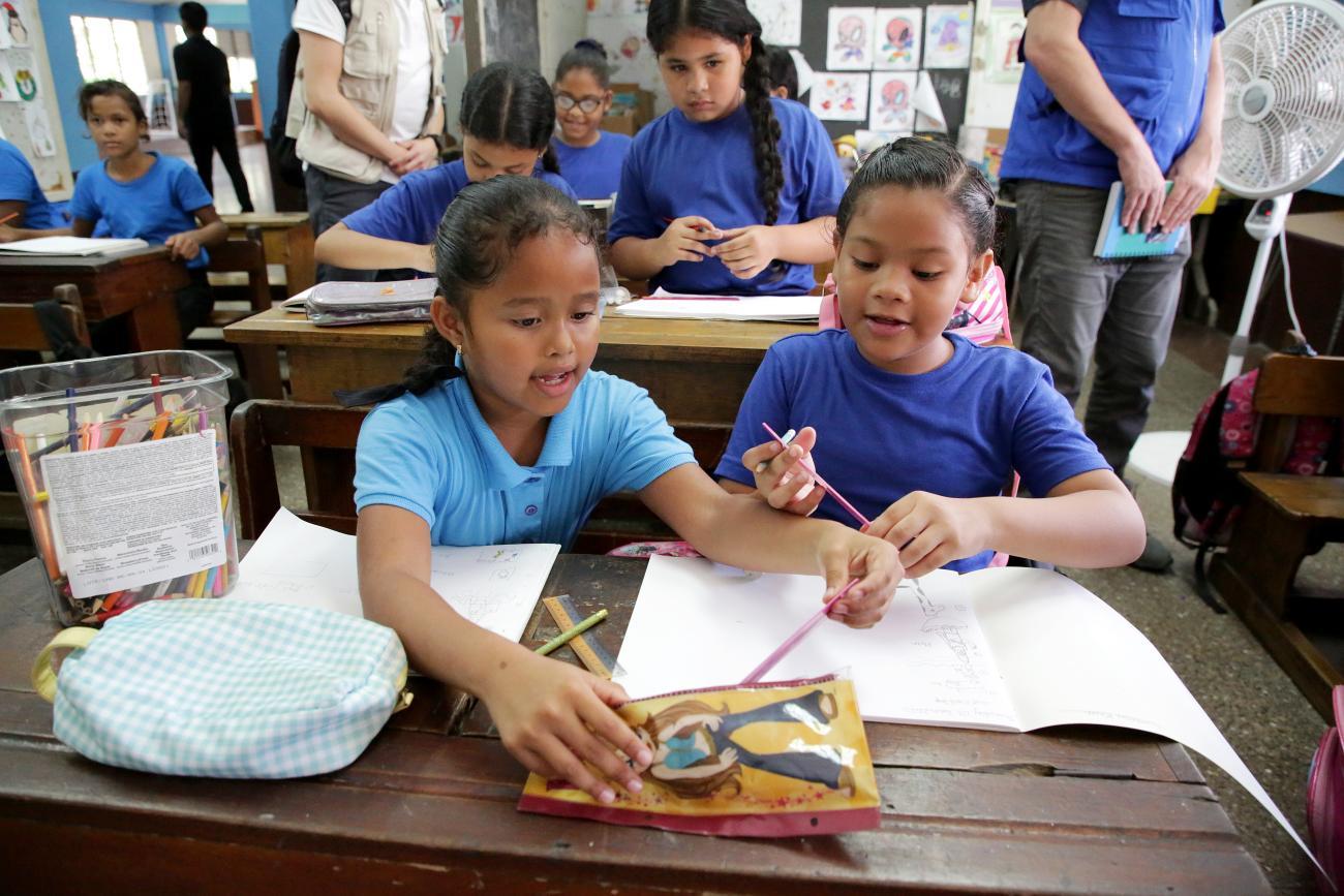 File photo of migrant children in a classroom in Trinidad and Tobago