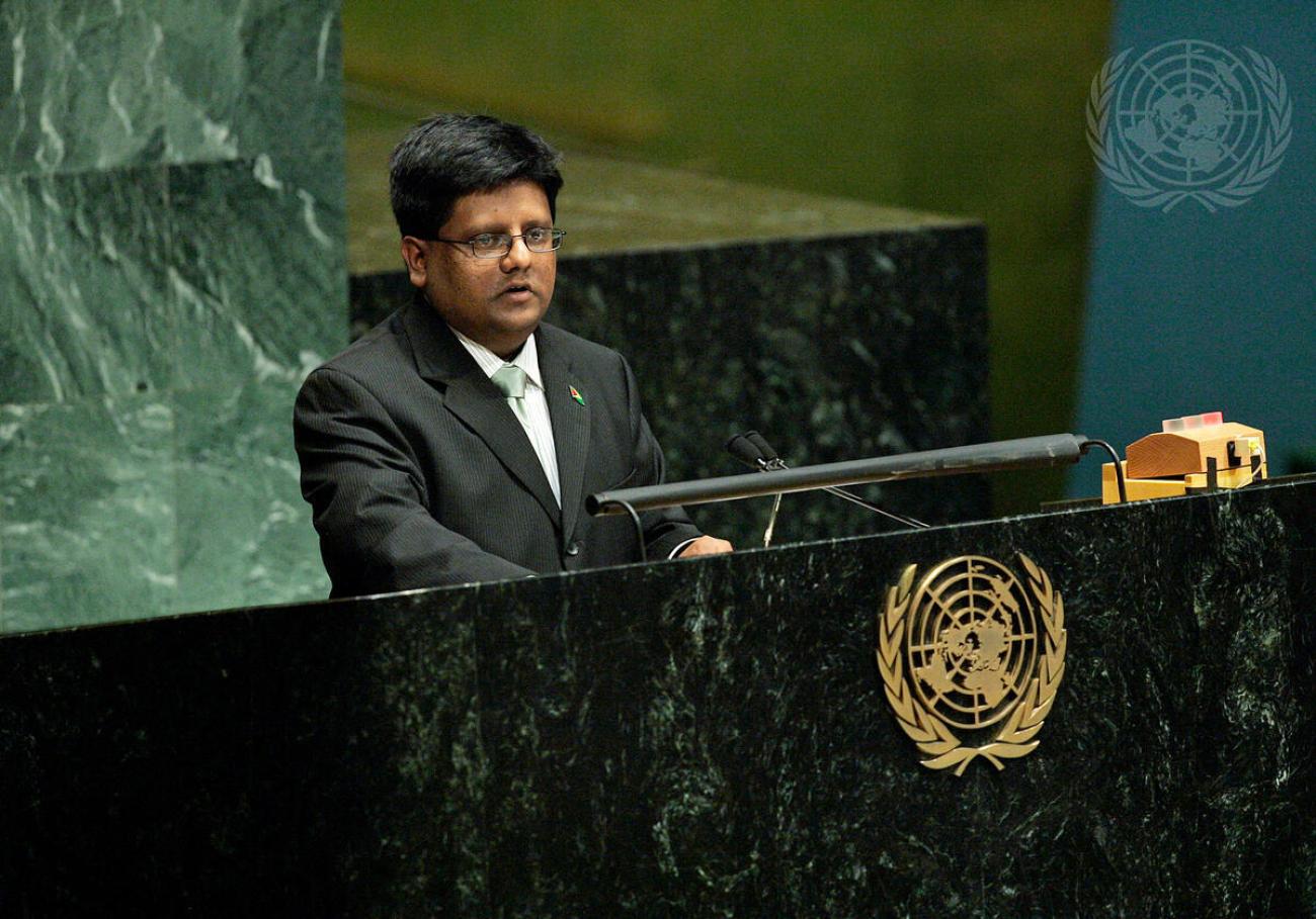 Ashni Singh, Minister of Finance of Guyana, addresses a United Nations Conference on the World Financial and Economic Crisis and its Impact on Development.