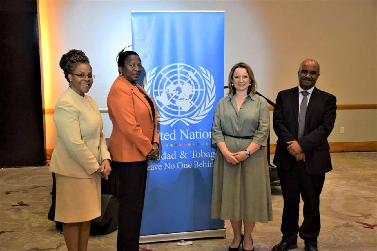 From left, Permanent Secretary of the Ministry of Planning and Development, Marie Hinds; Minister of Planning and Development, Pennelope Beckles; UN Resident Coordinator, Joanna Kazana; and Head of Office for the Resident Coordinator's Office, Mark Thomas.