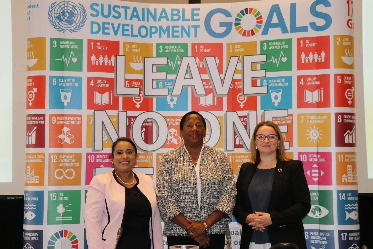 From left: Deputy Permanent Secretary in the Ministry of Planning and Development, Ms. Naleisha Bally; Minister of Planning and Development, Pennelope Beckles; and UN Resident Coordinator for Trinidad and Tobago, Joanna Kazana.