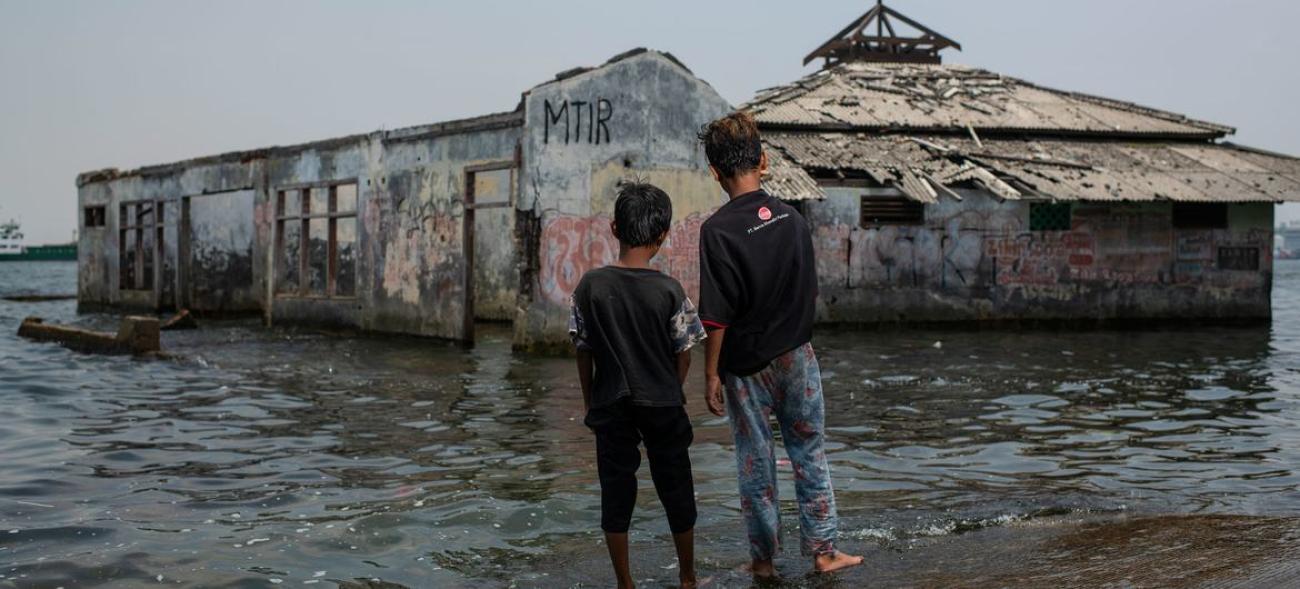 A mosque is partially submerged in the Muara Baru neighbourhood of North Jakarta, Indonesia.