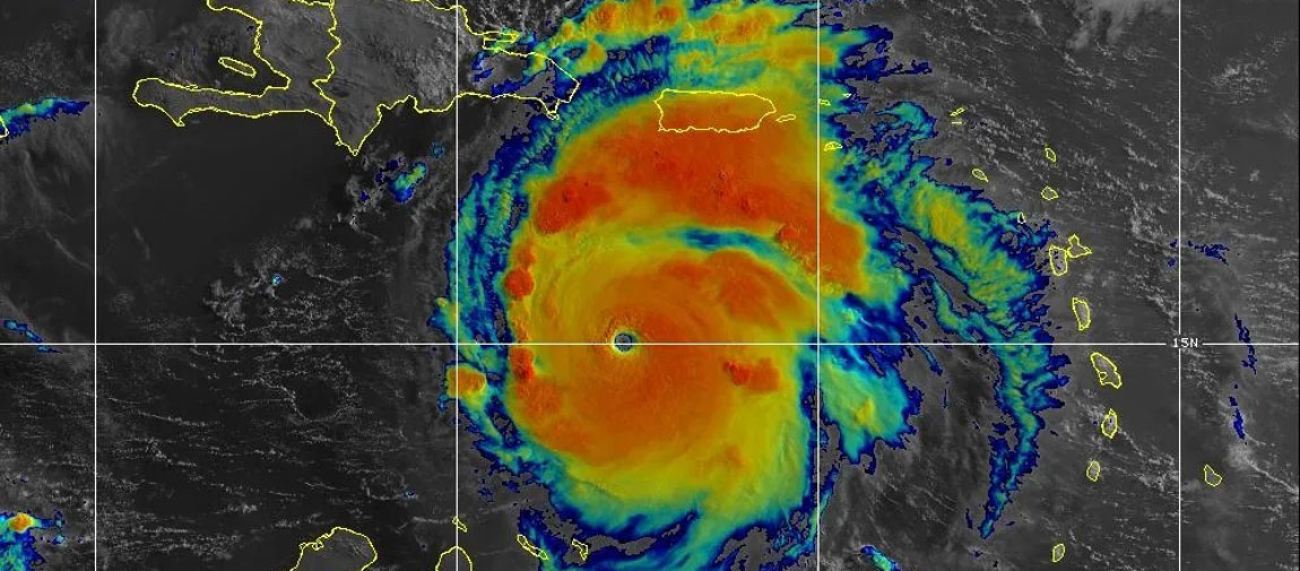 Satellite image of Hurricane Beryl in the Caribbean, a category 5 storm with 165-mph winds, on the morning of 2 July 2024.