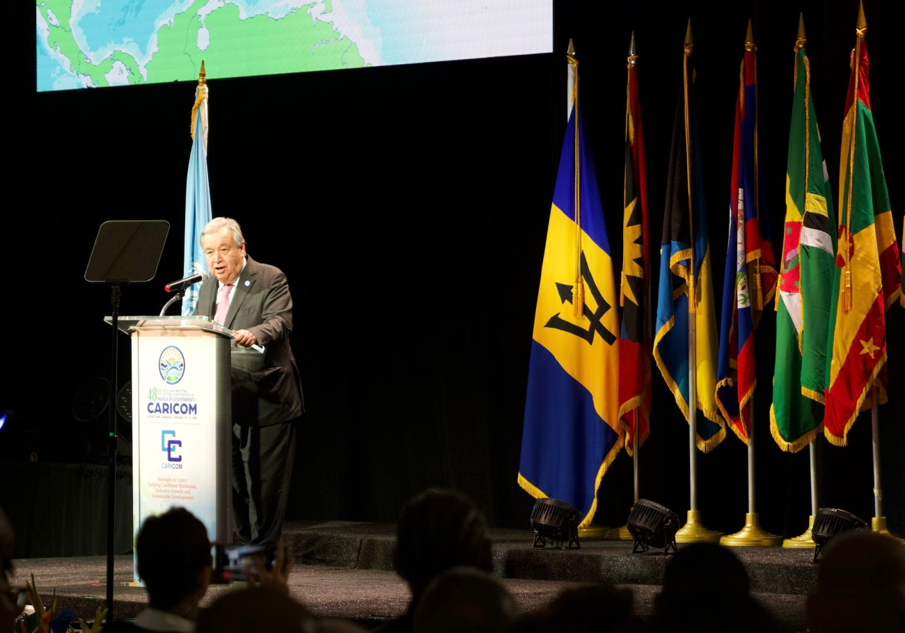 Secretary-General António Guterres addresses the opening ceremony of the 48th Regular Meeting of the Conference of the Heads of Government of the Caribbean Community (CARICOM).