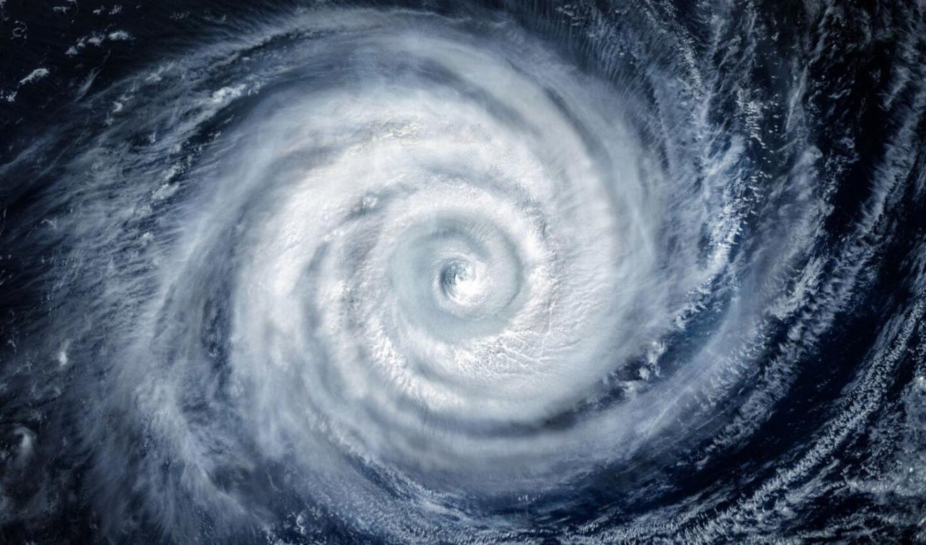A view of a hurricane from a satellite.