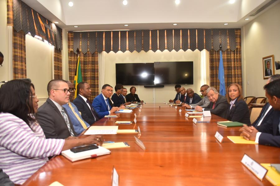 UN Secretary-General, António Guterres, holds Bi-lateral meeting with Prime Minister of Jamaica, Andrew Holness and members of his Government.