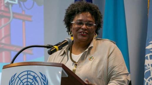 Prime Minister of Barbados, the Hon. Mia Mottley speaks at the Early Warnings for All launch event for the Caribbean