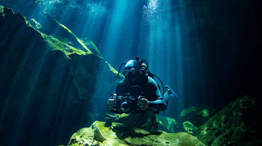 Diver with camera underwater