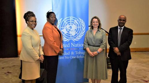 From left, Permanent Secretary of the Ministry of Planning and Development, Marie Hinds; Minister of Planning and Development, Pennelope Beckles; UN Resident Coordinator, Joanna Kazana; and Head of Office for the Resident Coordinator's Office, Mark Thomas.