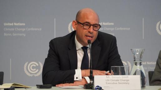 Simon Stiell, Executive Secretary of the United Nations Framework Convention on Climate Change (UNFCCC) briefs the press on the opening day of the Climate Change Conference held in Bonn, Germany, 5 June 2023.