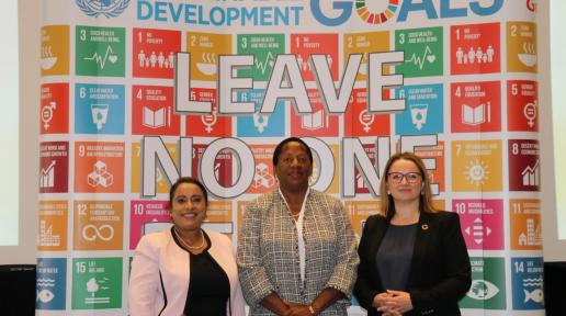 From left: Deputy Permanent Secretary in the Ministry of Planning and Development, Ms. Naleisha Bally; Minister of Planning and Development, Pennelope Beckles; and UN Resident Coordinator for Trinidad and Tobago, Joanna Kazana.