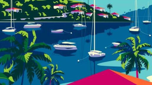 Report cover:  multicolored scene of yachts in habour