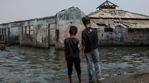 A mosque is partially submerged in the Muara Baru neighbourhood of North Jakarta, Indonesia.