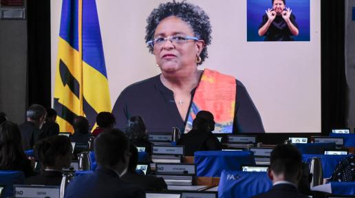 Mia Amor Mottley, Prime Minister of Barbados, speaking in a video message during the Grand Opening of the World Food Forum (WFF) 2024.