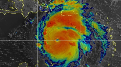 Satellite image of Hurricane Beryl in the Caribbean, a category 5 storm with 165-mph winds, on the morning of 2 July 2024.