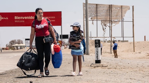 A Venezuelan family makes the long journey from the southern border of Peru to capital Lima.