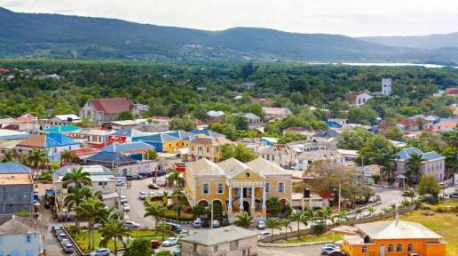 The town of Falmouth on Jamaica’s north coast, east of Montego Bay. Surrounded by the Caribbean Sea, Jamaica is endowed with beautiful tropical landscapes. 