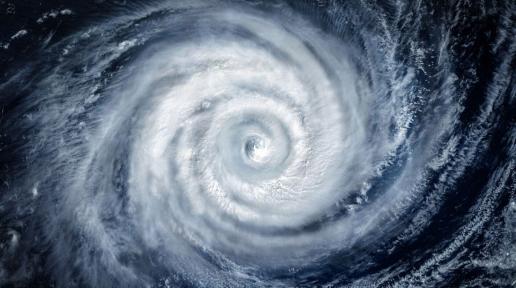 A view of a hurricane from a satellite.
